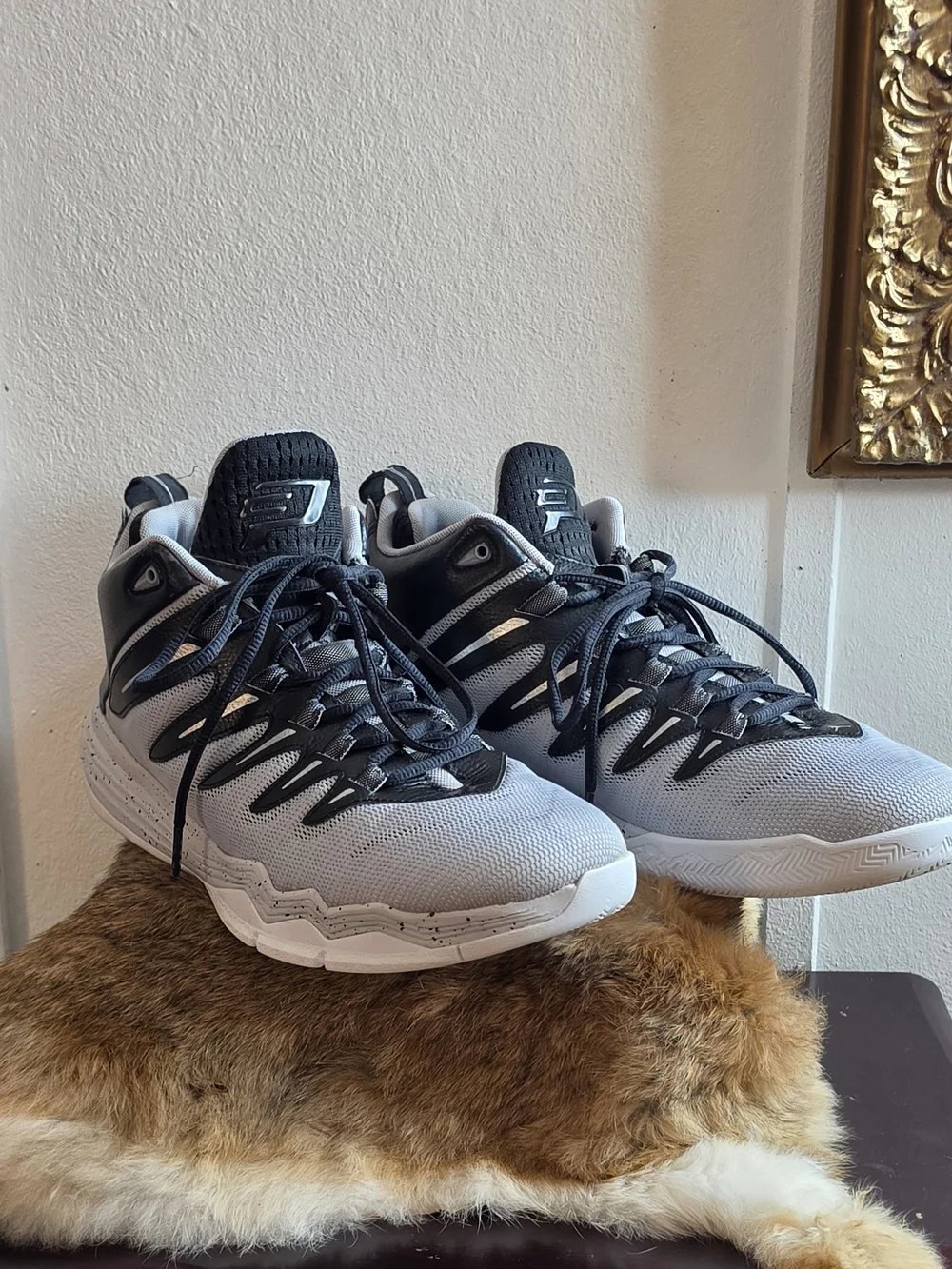 Jordan Men's Gray and Black High-Top Athletic Basketball Shoes